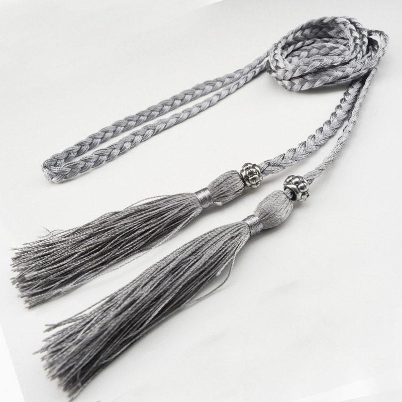 Curea de fustă cu fundă din frânghie în stil coreean, cu noduri subțiri, țesute decorative cu ciucuri, lanț pentru talie, curea pentru studenți, pentru femei