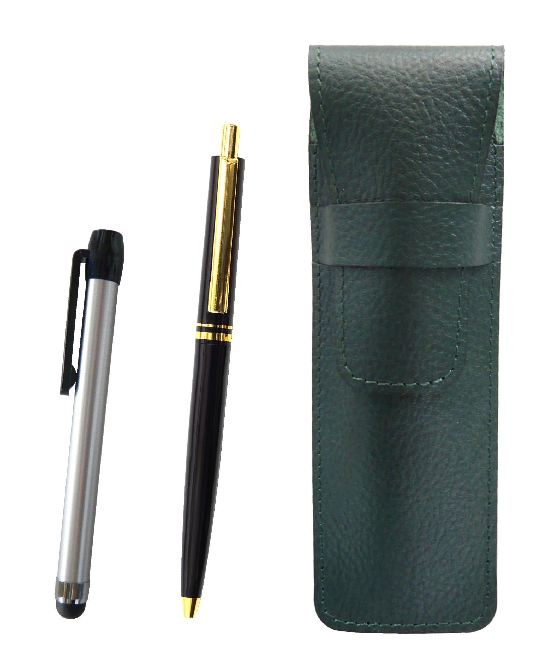 

Grained leather pencil case moss green metal touch bar silver and AP300 1965 reprint knock type metal clip ballpoint pen set black SASMG-ALST-AP300B-B