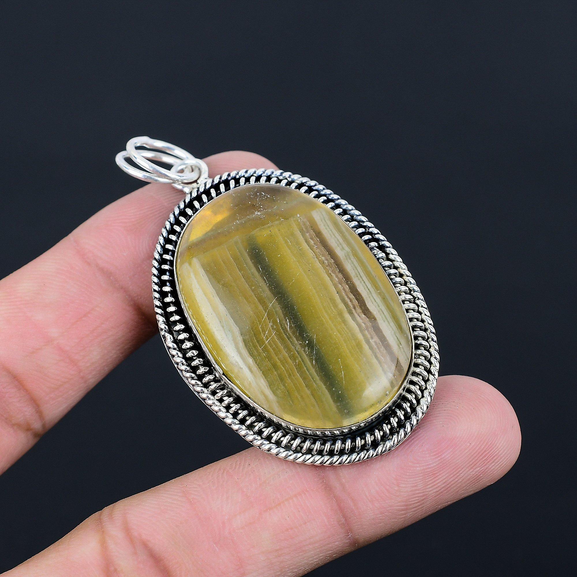 Sterling Silver Natural Multi Fluorite Bezel Third Eye Chakra Pendant Jewelry