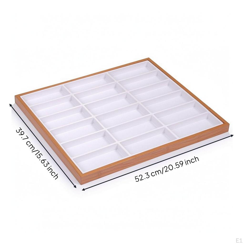 Glasses Display Tray WoodGrain Sunglass Organizer OpenTop Eyewear with Compartments for