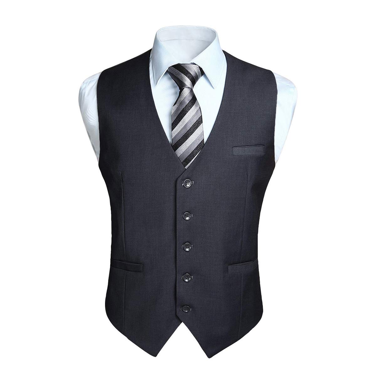 

[Enlision] Men s Grey Suit Vest, Formal Vest for Weddings, 5 Buttons, 2 Pockets, Slim Fit, V-Neck, Buckle, Business Vest, Gentleman s V-04