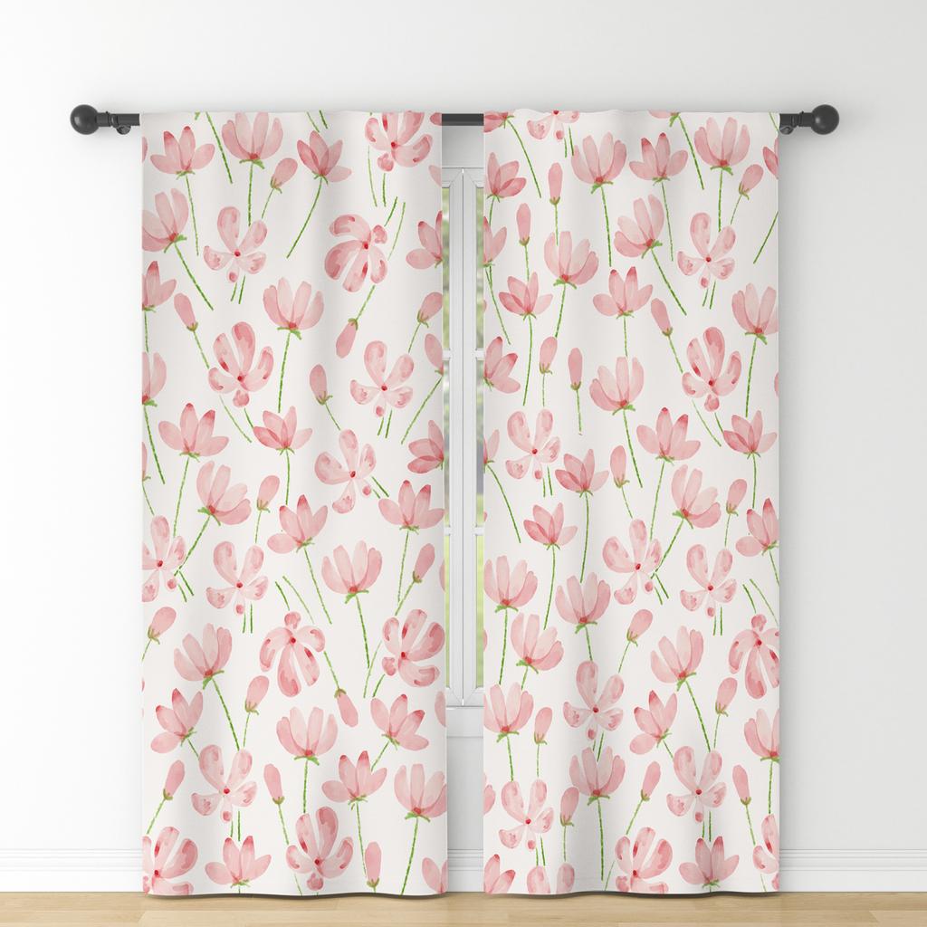 Set Of 2 Fresh Rural Style Window Curtains Floral Fragments Natural Decor Bedroom Dining Room Polyester Modern Blackout Made Treatment