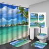4Pcs Beach Series Shower Curtain Sets for Bathroom Non-Slip Bathroom Rugs Lid Toilet Cover Bath Mat