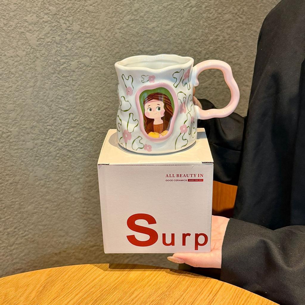 Retro creative cup ceramic high-value couple birthday gift water cup household large-capacity souvenir mug