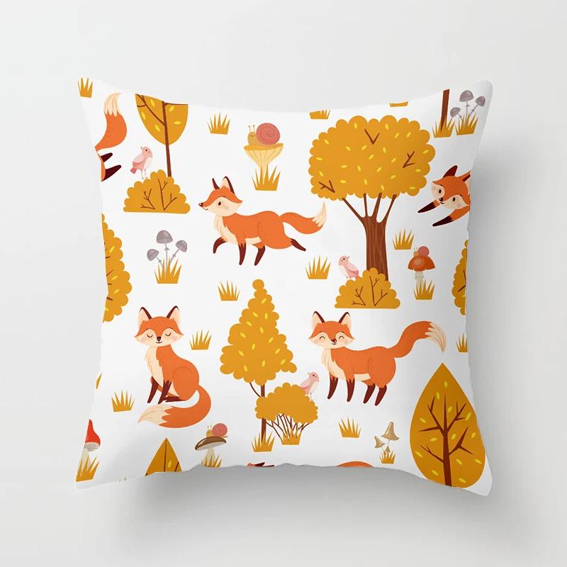 Cartoon Fox Animal Car Pillowcase Living Room Polyester Cushion Cover Sofa Decoration