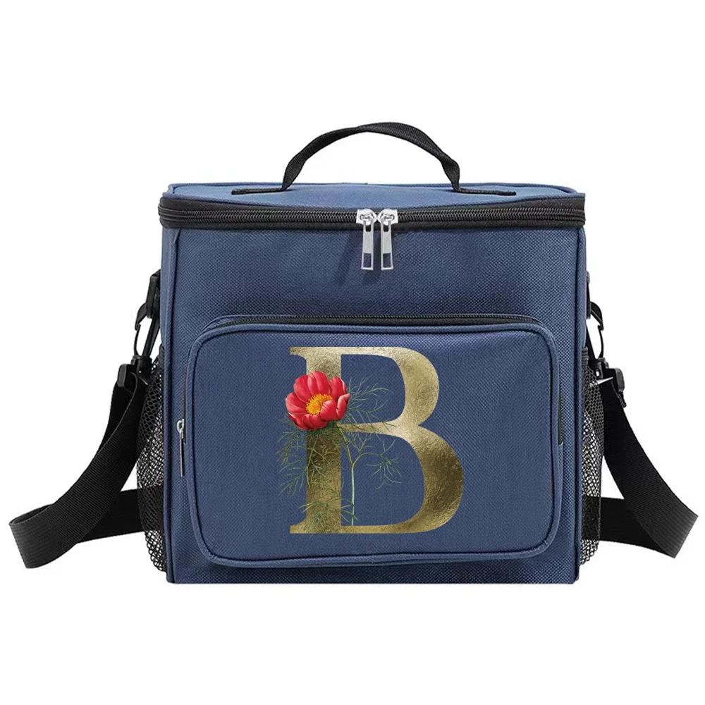 Lunch Bag Insulated Bags Cooler Box Thermal Organizer Handbag Shoulder Storage Lunchbag for Men and Women Golden Flower Printing