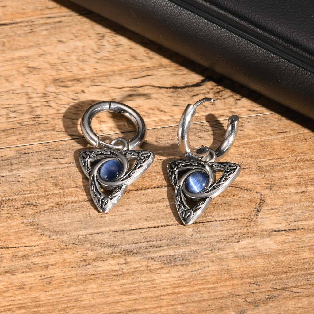 Moonstone Hoop Earrings for Men Boys Stainless Steel Ear Drop,New Fashion Punk HipHop Cool Jewelry Gifts for New Year