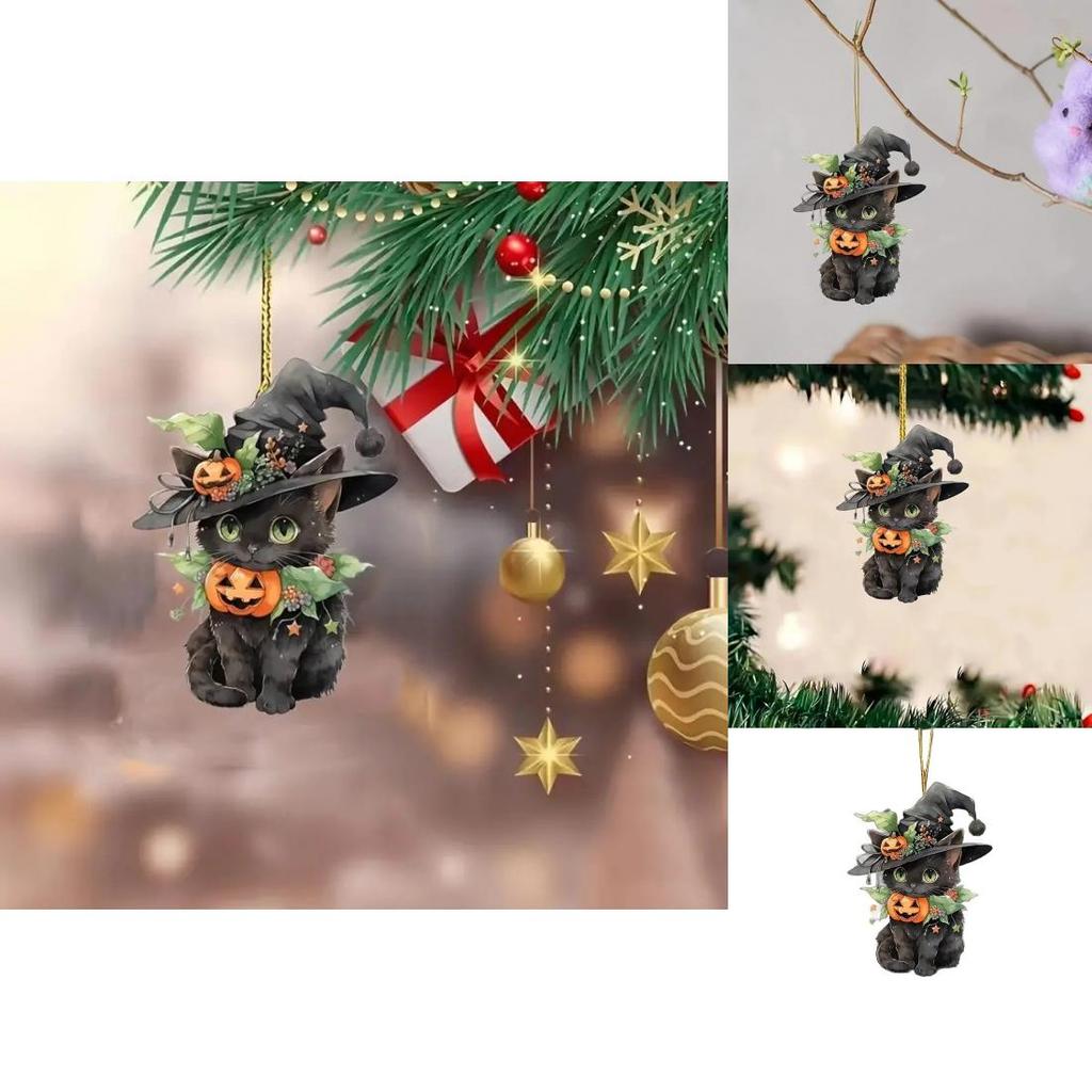 Halloween Cat Pumpkin Car Rearview Mirror Decoration With Acrylic Material For Festive Auto Interior