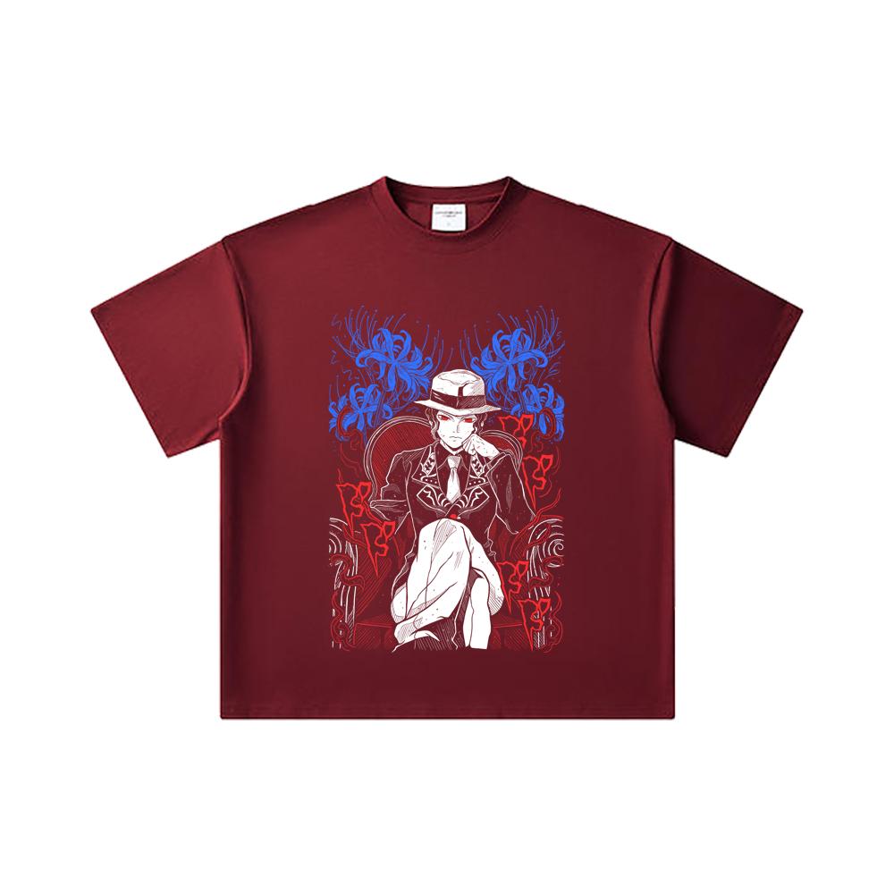 260 GSM Double Yarn 32 Count 100% Cotton Demon Slayer V38 Muzan Print Unisex Heavy Cotton T Shirt