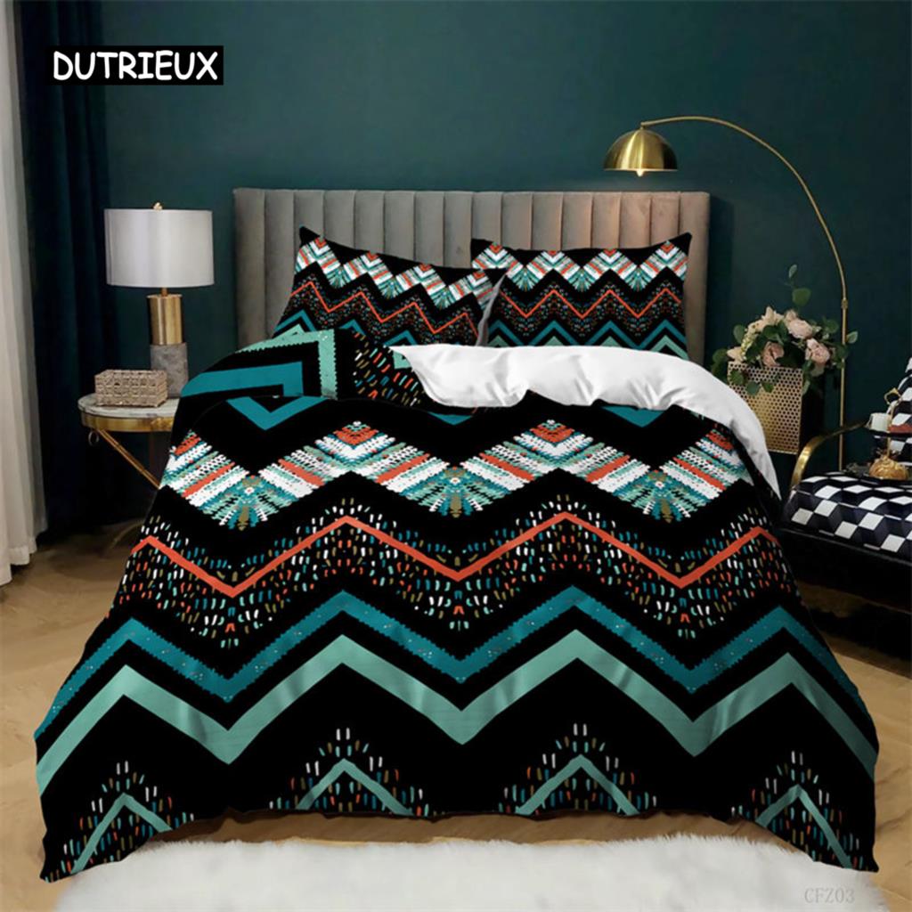 Geometric Duvet Cover Fashion Bohemian Flower Bedding Set Microfiber Exotic Style Comforter Cover King Full For Kids Adult Decor