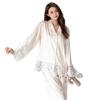 New High-end Satin Ice Silk Pajamas Women's Spring Light Luxury Long-sleeved Lace Can Be Worn Outside Loungewear Suit