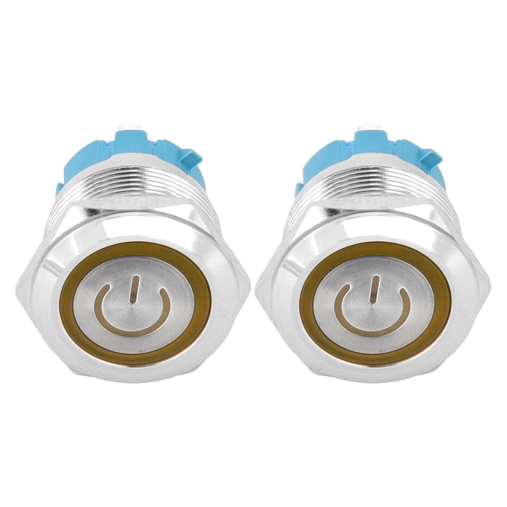 2PCS 4 Pin Push Button Switch 3 6VDC 22mm Flat Head Round Button Switch with Power Light Sign