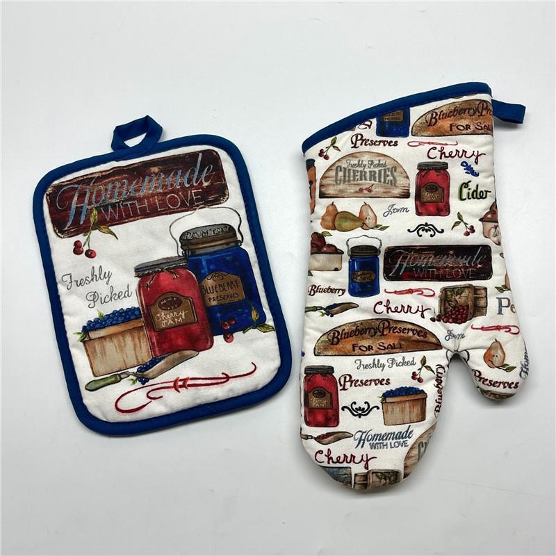 2Pcs/set Vintage Colorful Printed Cotton Heat Resistant Table Placemat With Oven Mitts Baking Glove Kitchen Tool