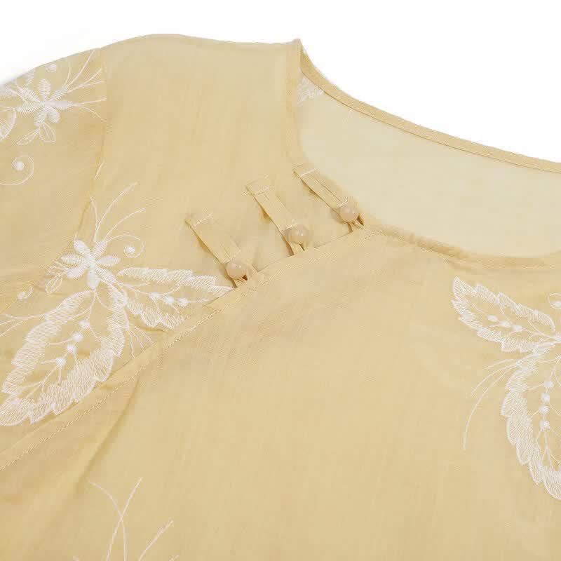 New Chinese Style Ramie Embroidered Two-Piece Set