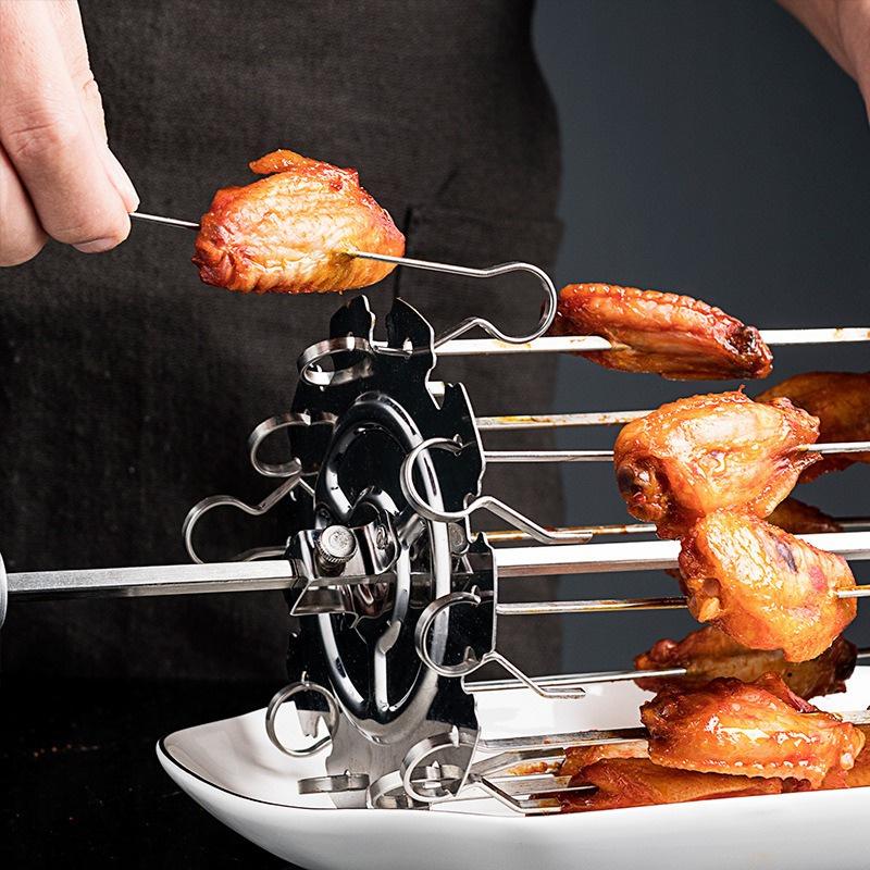 Oven Grill Cage Stainless Steel Rotating Meat Skewer Heat-Resistant Non-Stick Kebab Maker Machine Air Fryer Lamb BBQ Roaster