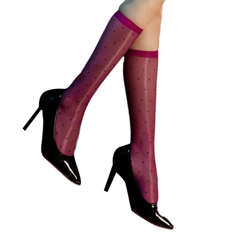 Vintage Dot Pattern Shimmery Silky Sheer Long Socks Fashionable Sexy Shinning Oil Stockings for Women Club Party Hosiery