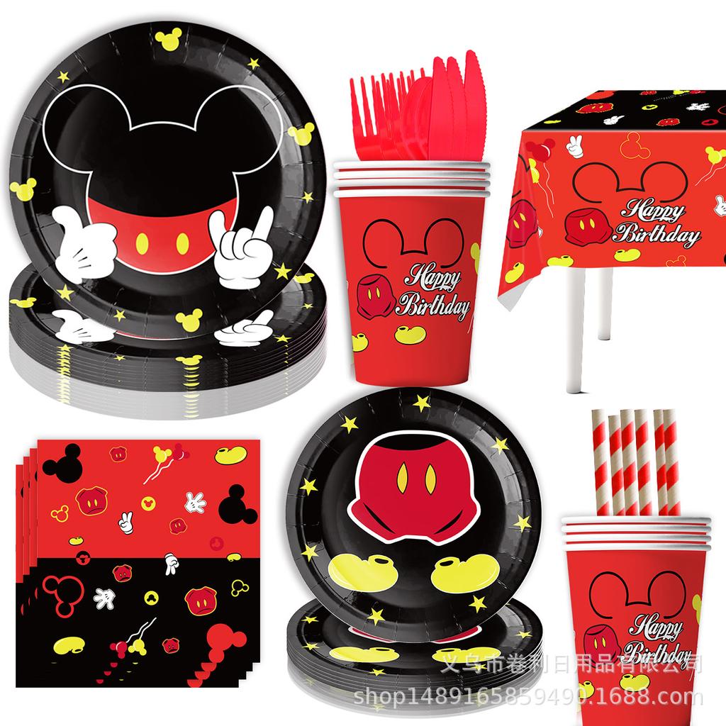 Mickey Mouse Birthday Theme Party Supplies Mickey Mouse Party Decorations Banner Flag Paper Plate Paper Cup Tablecloth