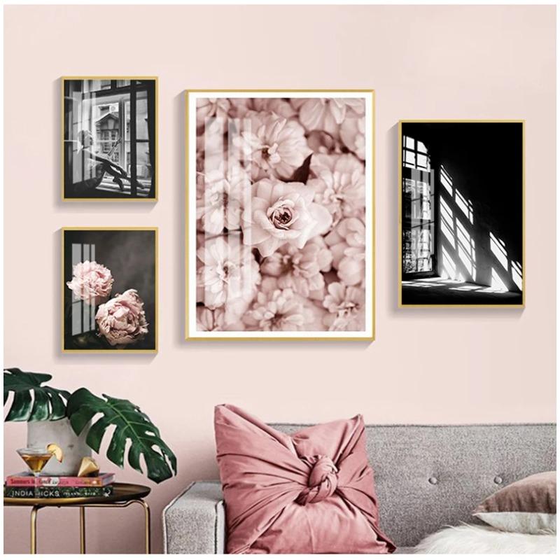 Scandinavian Fashion Poster Pink Flower Sexy Girl Nordic Style Wall Art Canvas Print Painting Modern Living Room Decor Picture