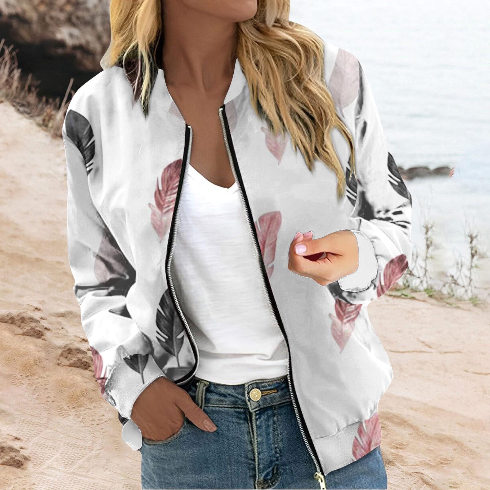 

Женская верхняя одежда с длинным рукавом и принтом, повседневные топы на молнии, кардиган, рубашка, тонкая куртка для женщин XL белый