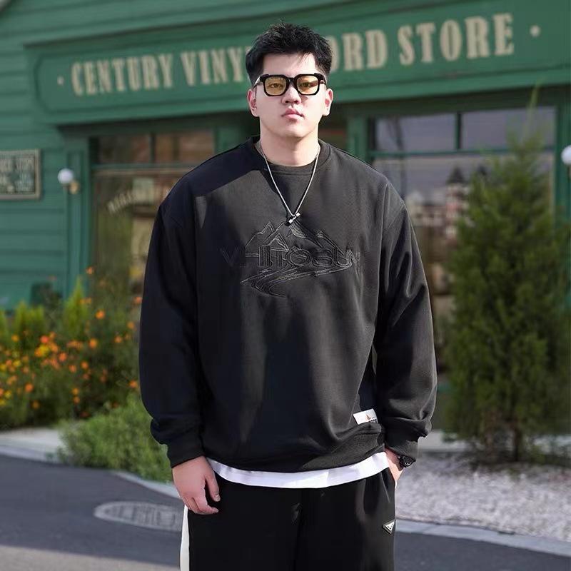 

Ретро круглый вырез мягкая высококачественная ткань немнущиеся мужские уличные спортивные повседневные дышащие свободные модные трендовые удобные топы с длинным рукавом 8XL чёрный