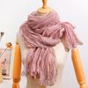 All-Season French-Style Vintage Solid Color Crinkle Pleated Scarf Lightweight Pleated Neck Scarf Shawl, Versatile Solid Color Autumn and Winter