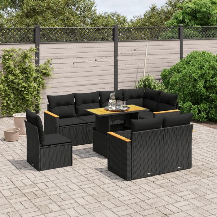 VidaXL Salon de Jardin avec Coussins 9 pcs, Canapés de Terrasse, Ensemble de Meubles de Patio, Mobilier d'Extérieur, Noir 3273169