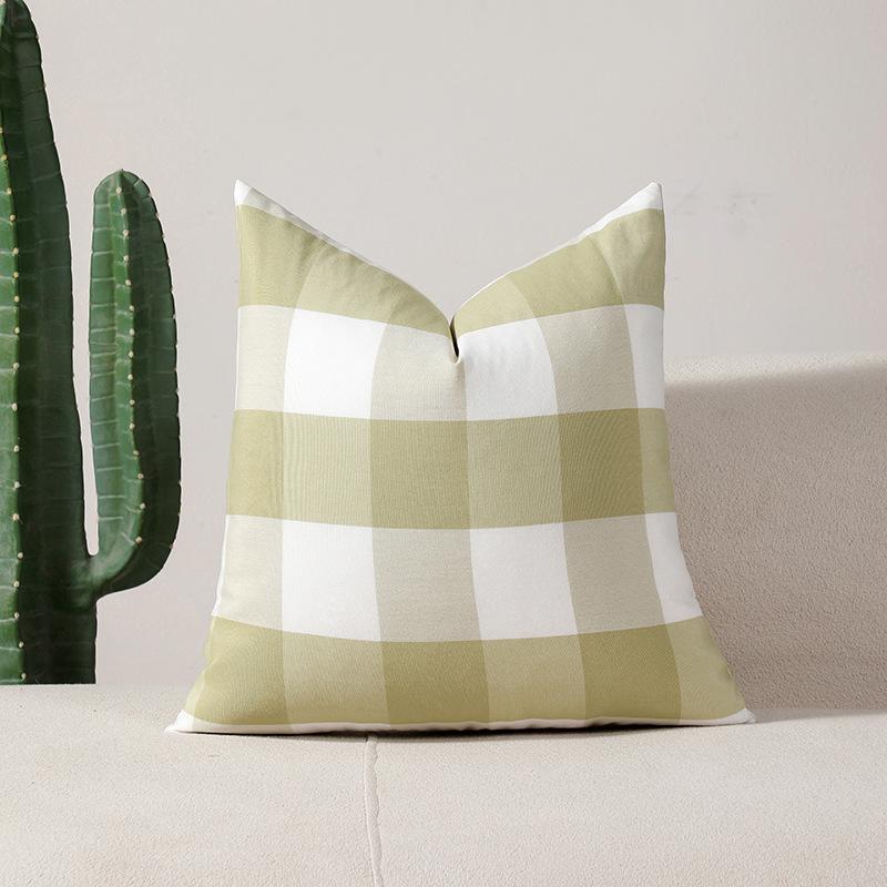 Small Fresh Grass Green Large and Small Plaid Striped Plain Pillow Cushion Cushion Cover Without Core