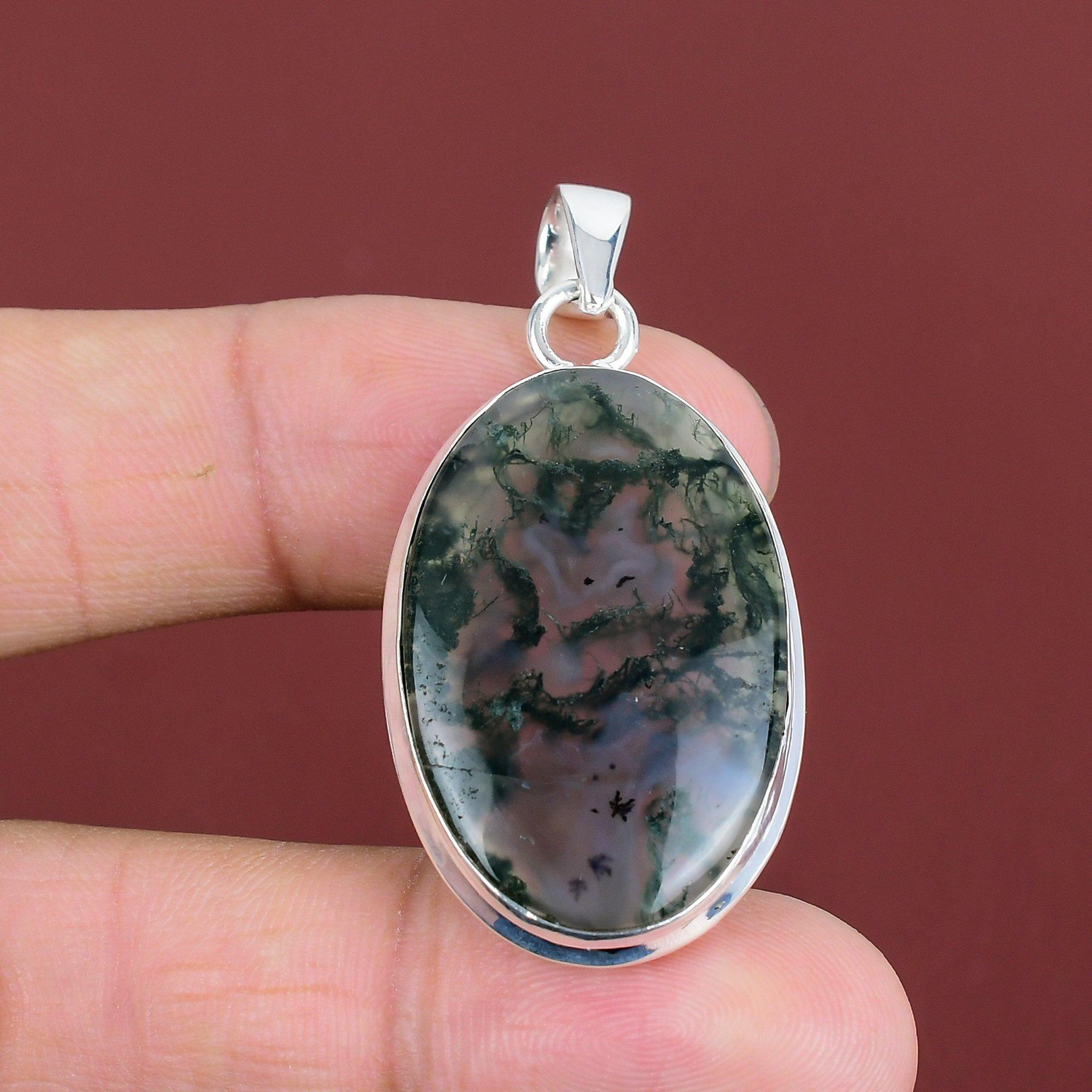 Solar Moss Agate Pendant Natural Gemstone Pendant Handmade Decent Jewelry 925 Sterling Silver Pendant Latest Design Pendant Gifts For Mother