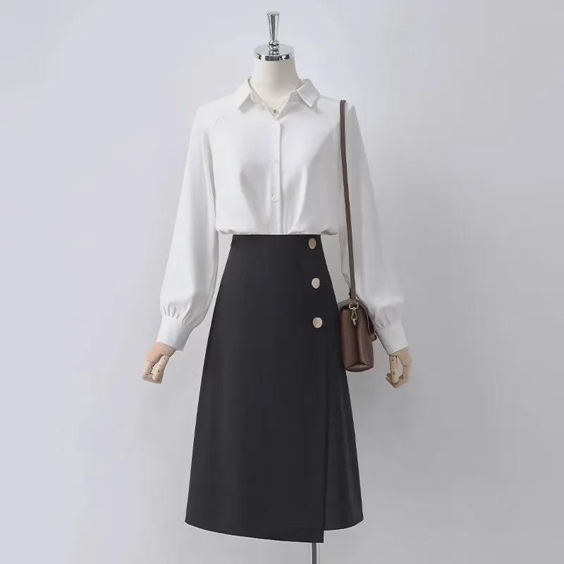 Dámská jarní a letní sukně áčkového střihu s vysokým pasem: Zeštíhlující, ke kolenům, módní pro práci i každodenní nošení