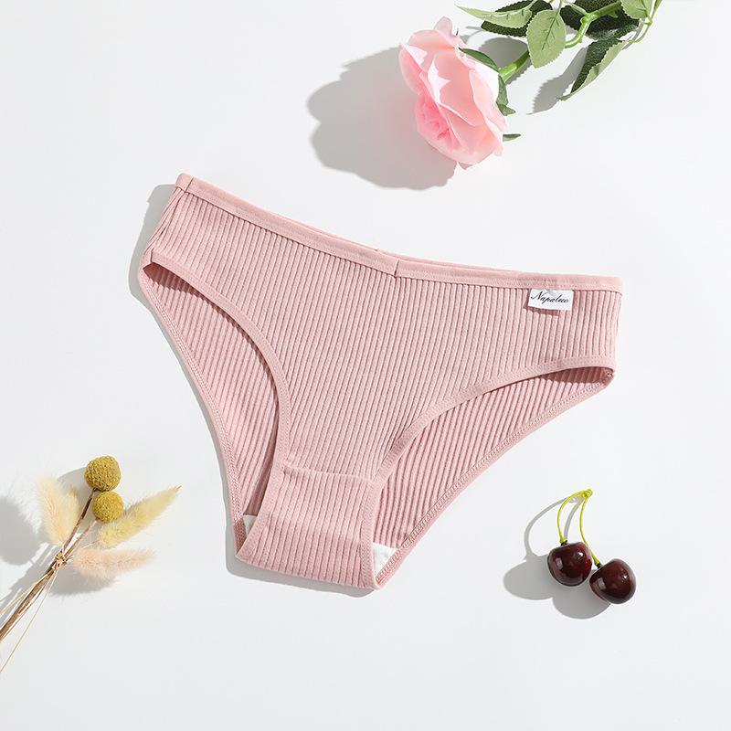 Women's Spring and Summer New Cotton Solid Color Thread Comfortable Breathable Double Layer Low Waist Briefs