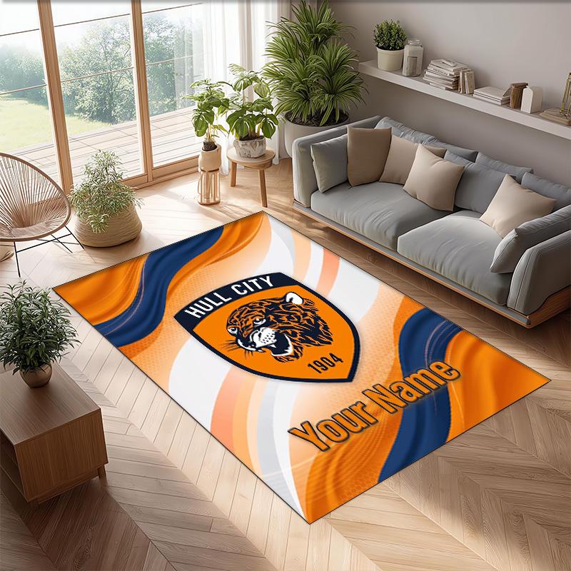 Hull FC Crystal Velvet Rug, Custom Name Text Personalized Non‑Slip Floor Mat for Home Decor Gift