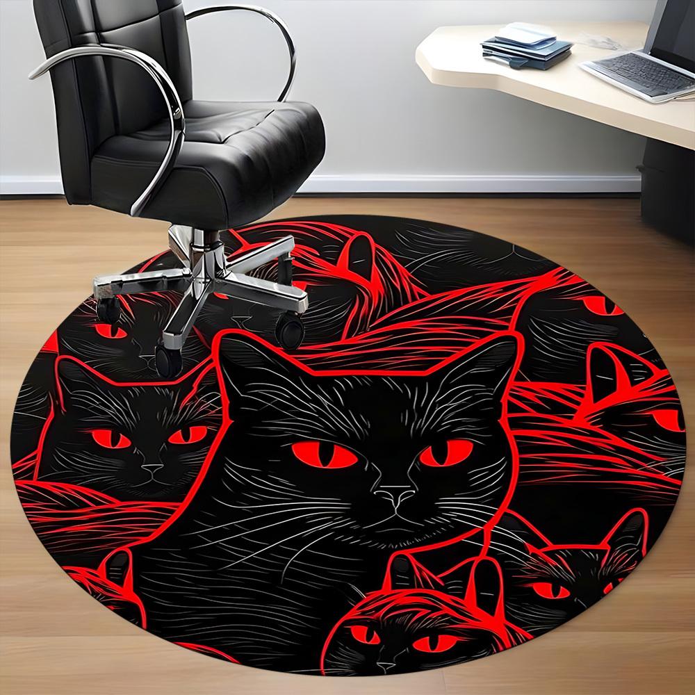 1pc Black Cats Office Round Area Rug, Indoor Mat Suitable ForOffice, Under Office Chairs Bedroom Living Room Home Decor T154