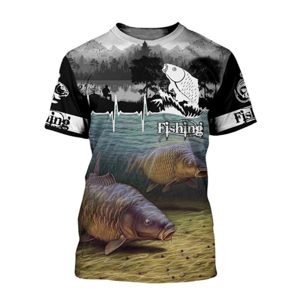 Uformelt sommerfiskemønster herre-t-skjorter kortermet 3D-trykt street hip hop t-skjorte bokstav mote fisketopper t-skjorte 6XL