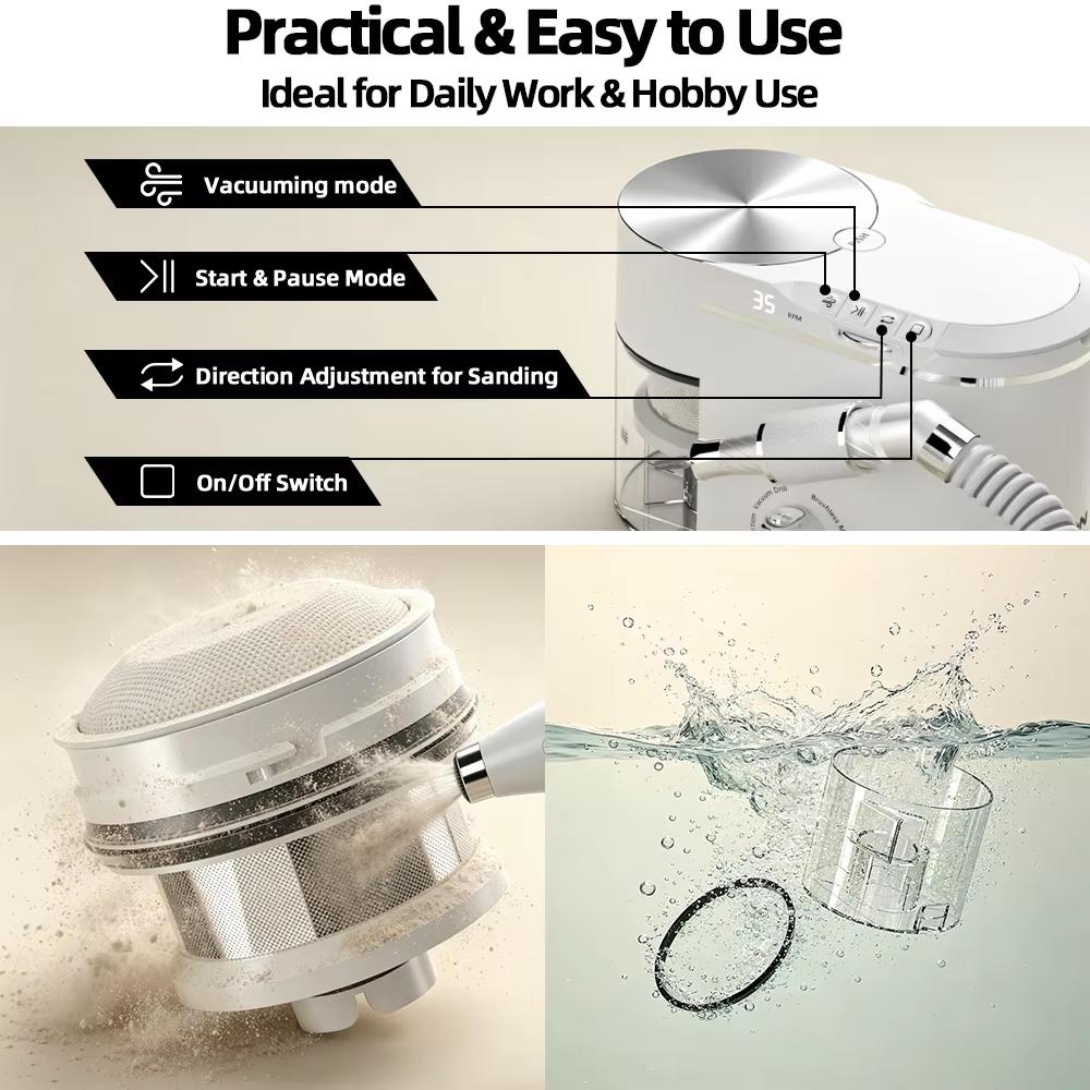 Taladro Eléctrico para Uñas 2 en 1 de 240W con Extractor de Polvo Incorporado Herramienta Profesional de Lima de Uñas para Salón de Manicura Pedicura