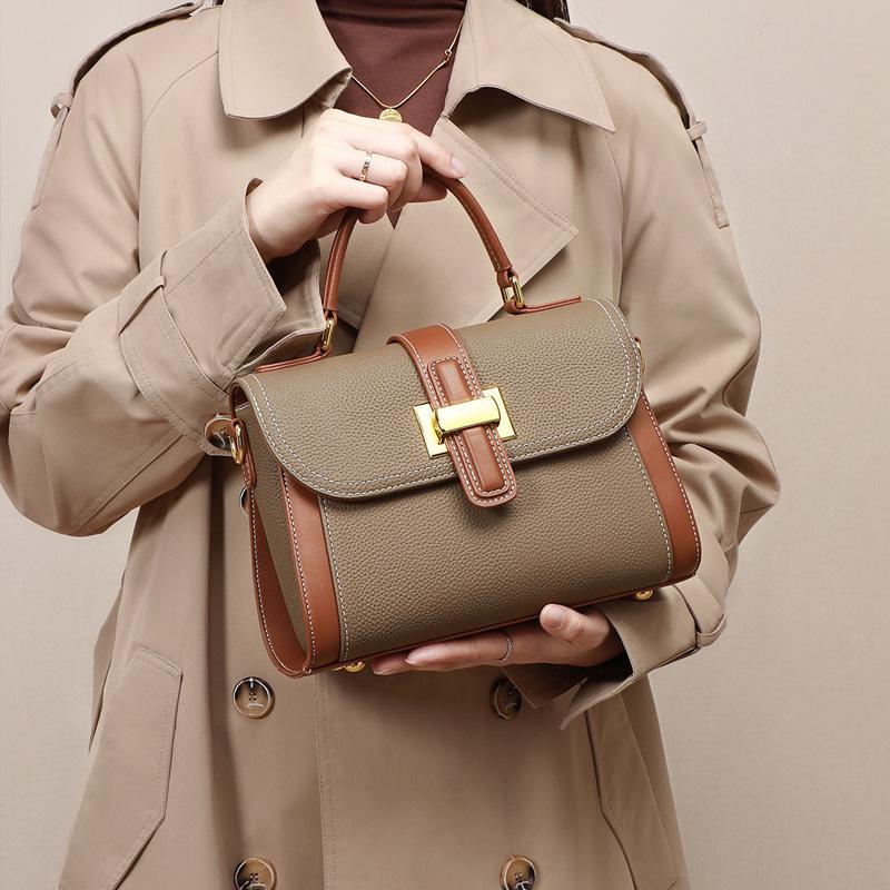 2025 Frühling/Sommer Farbblock Echtleder Damen Umhänge-Schultertasche