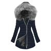 Women's Fashion Winter Solid Color Long Sleeved Hooded Long Zipper Cotton Jacket Warm Coat Down Jacket