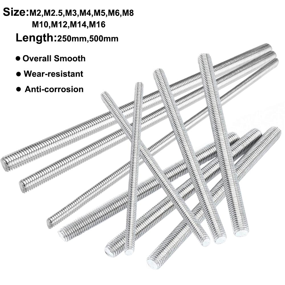 1PCS Threaded Rod 304 Stainless Steel Screw M2 M2.5 M3 M4 M5 M6 M8 M10 M12 M16 M18 M20