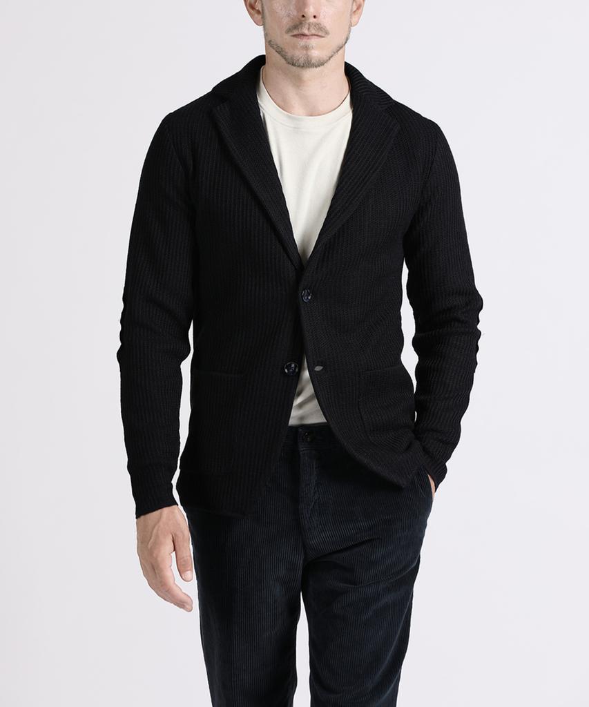 Panicale Navy Denim Patch Wool Knit Jacket