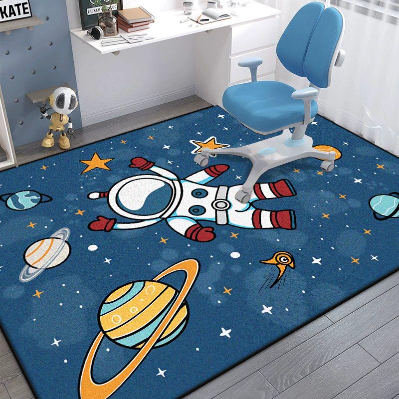 Astronaut Bedroom Chair Mat Cartoon Decoration Fluffy Plush Carpet for Living Room Large Area Gaming Room Non-slip Rugs Washable