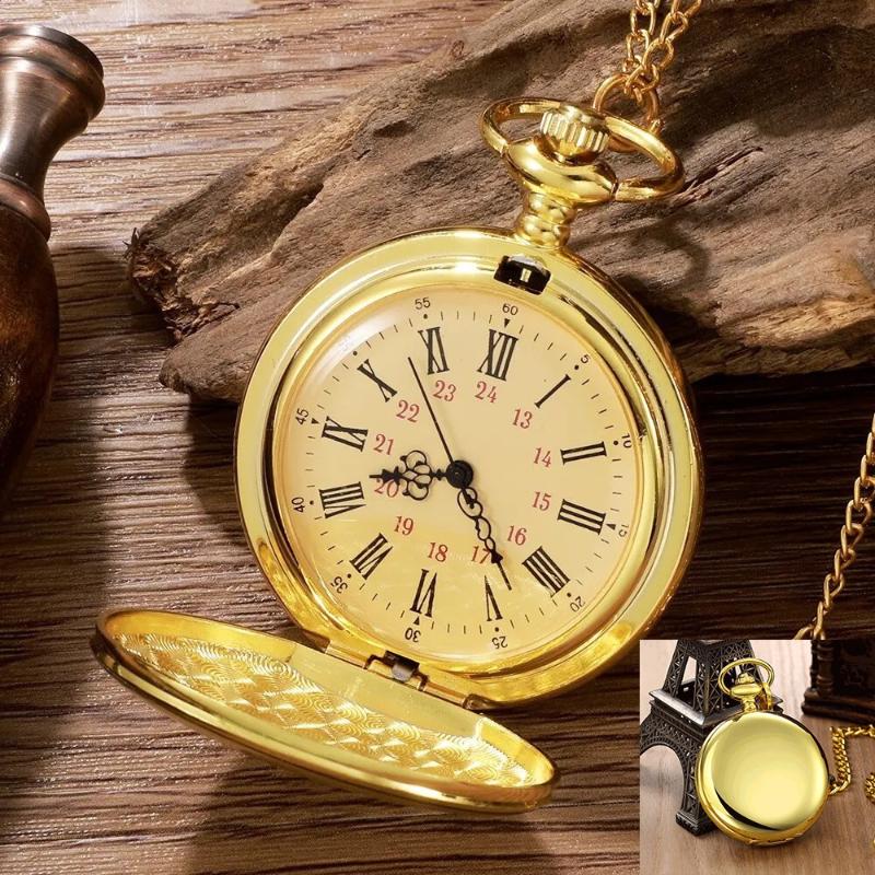 

Men S Gold Circular Pocket Watch Vintage Chain Quartz Pocket Watch Souvenir Gift