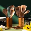 Acacia Long Handle Heat-Resistant Wooden Spatula and Salad Fork Set