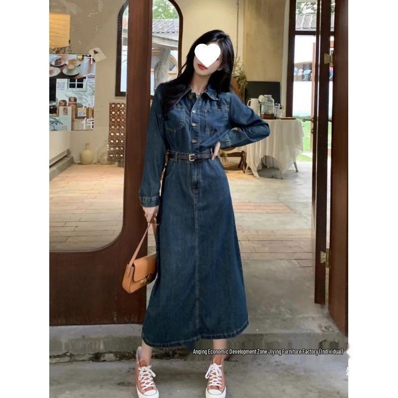 Early Autumn Women's Retro Denim Dress - New Niche Design with Timeless Elegance