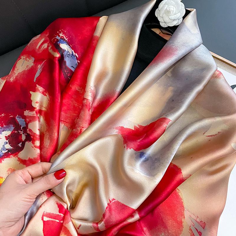 The Four Seasons Fashion Scarves  Print Luxury Brand Hijab Popular Design Satin Finish Shawls Women Warm 180X90CM Silk Scarf