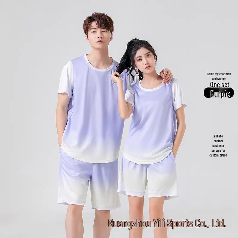 Unisex Gradient Basketball Jersey Set, Fake Two-Piece Short Sleeve, College Competition Training Uniform, Customizable Summer Jersey.