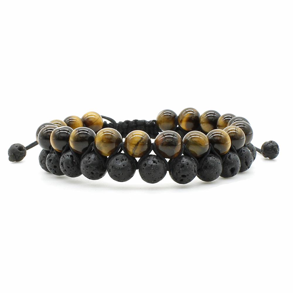 European-American White Turquoise & Lava Stone Double Layer Adjustable Bracelet