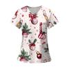 Women's Fashion Printed Short Sleeve V Neck Pattern Tops Pocket Working T-shirts
