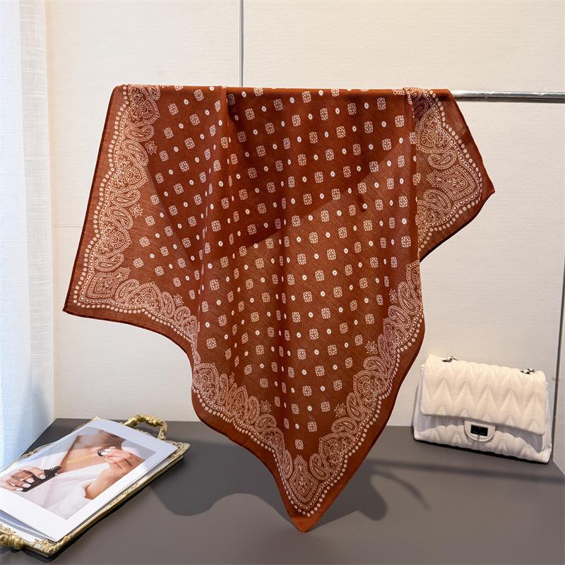 Cashew Herringbone Cotton Linen Small Square Scarf Silk Imitating Velvet Shawl Sun Protection Women's