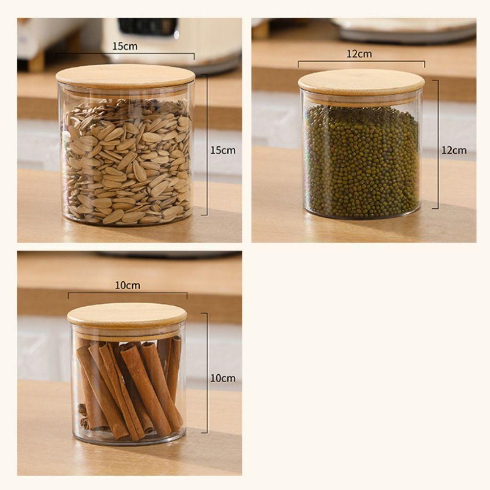 Transparent Square Storage Jars Bamboo Lids Sealed Can Kitchen Canister Moisture Proof Clear Spice Containers Kitchen