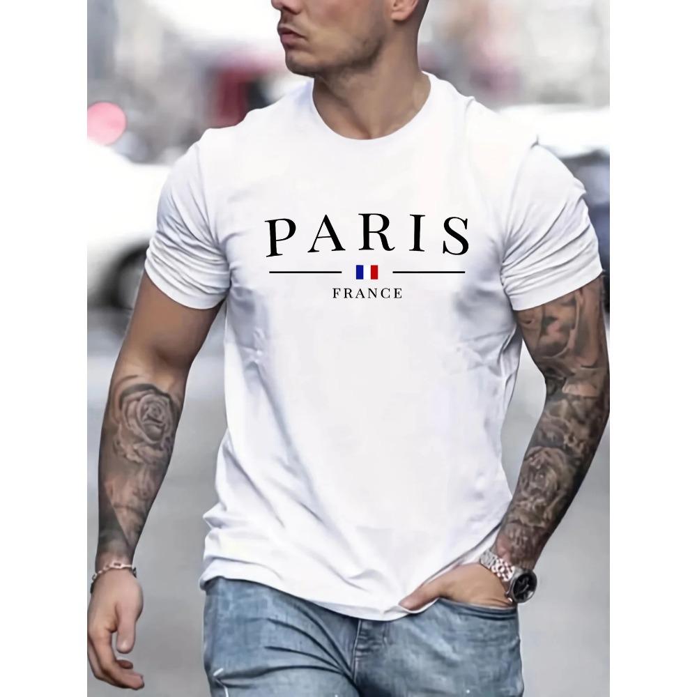 Summer Men's 100% Cotton Casual Loose Large Size French Pattern Printed Comfortable Round Neck Short Sleeve T-shirt Top