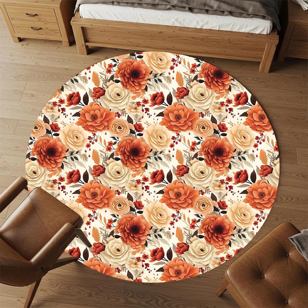 1pc Floral Pattern Round Chair Mat Area Rug - Non-Slip, Floor Mat for Office, Bedroom, and Indoor Decor -1002109